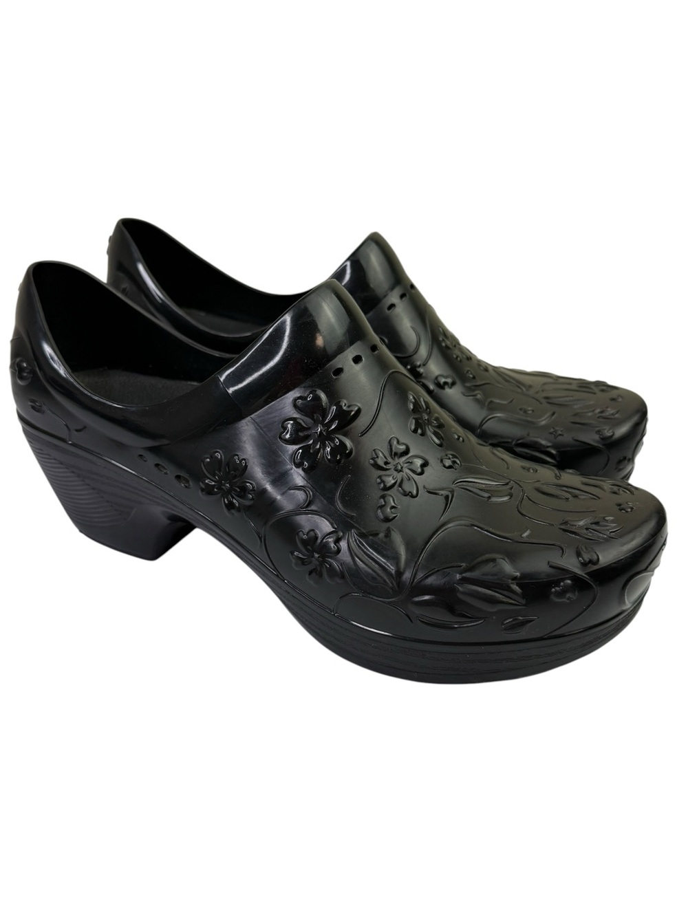 Dansko Pixie Black Floral Embossed Rubber Clogs size EU 41 US 10.5/11
